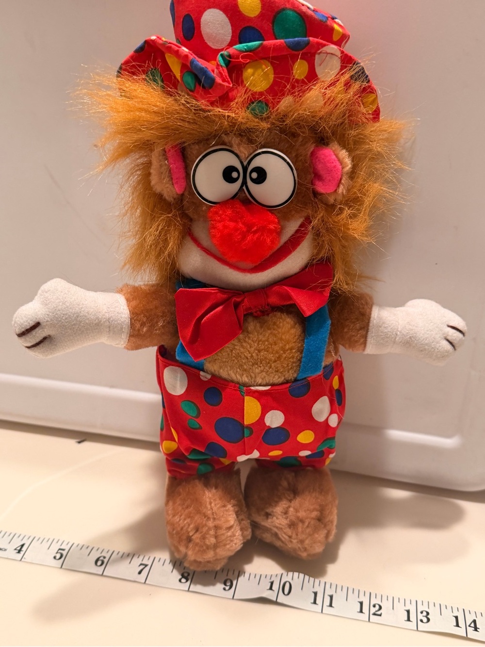 Plush Clown Doll in Red Polka Dot Outfit